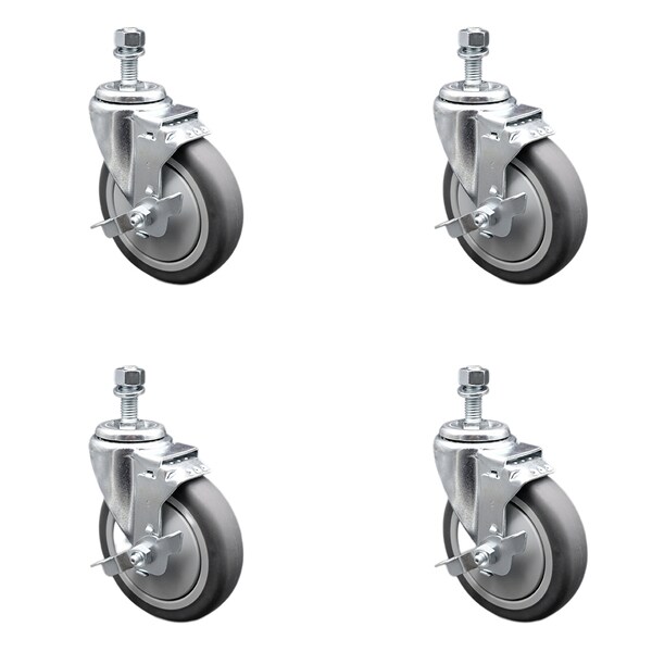 Service Caster 5 Inch SS Thermoplastic Rubber Swivel 1/2 Inch Threaded Stem Caster Set Brake SCC SCC-SSTS20S514-TPRB-TLB-381615-4 - main